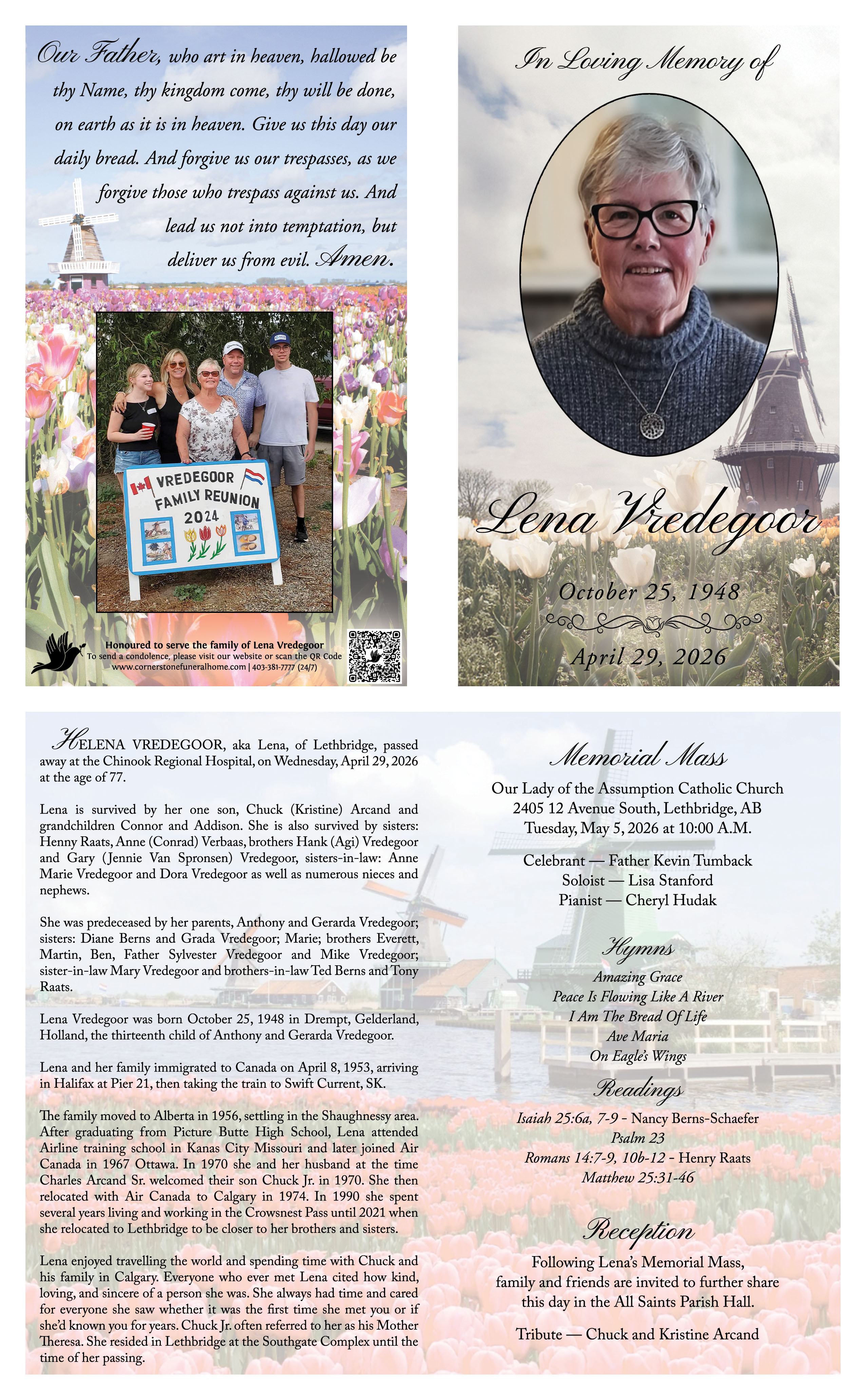 Memorial card for Helena "Lena" Vredegoor