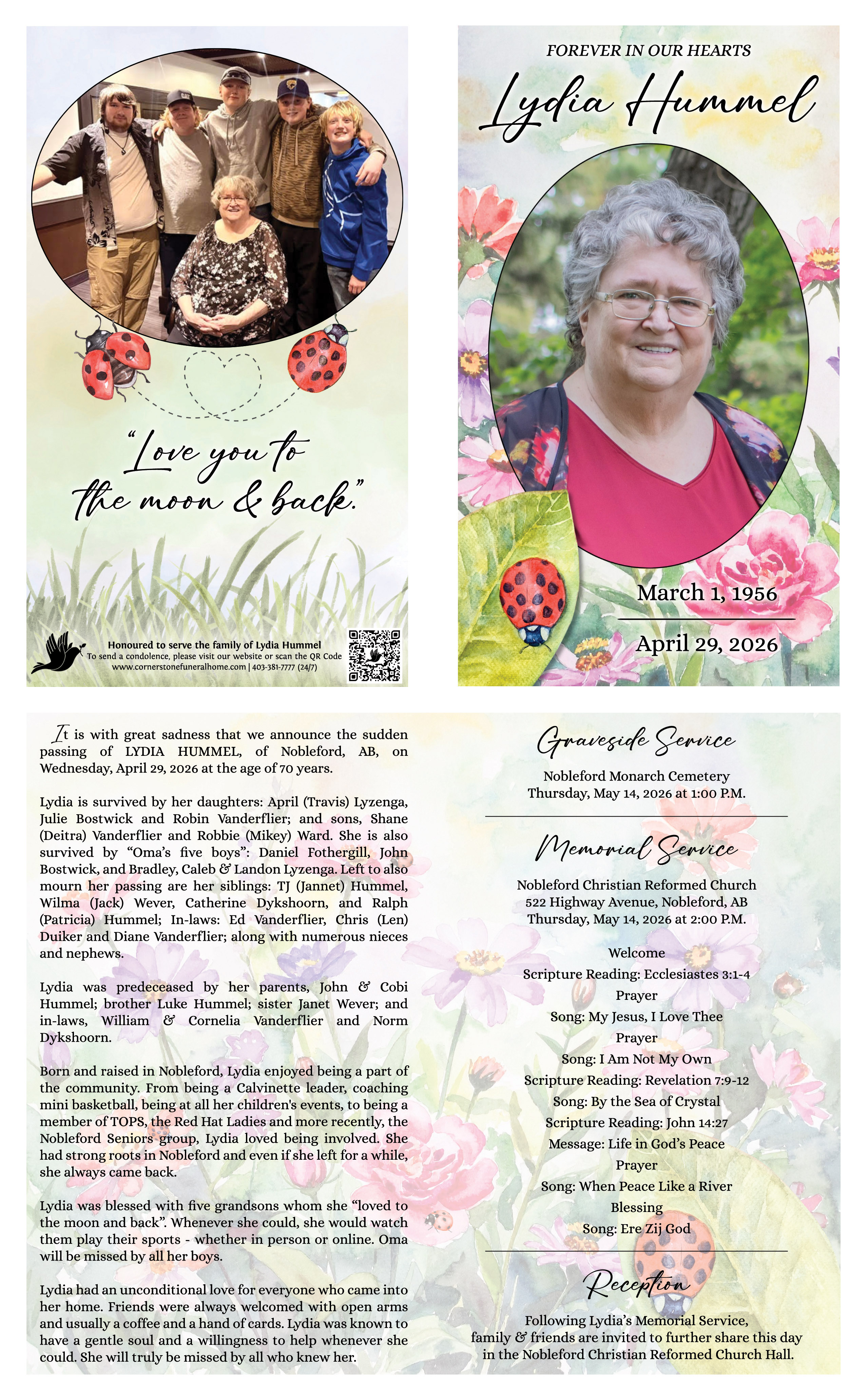 Memorial card for Lydia Hummel