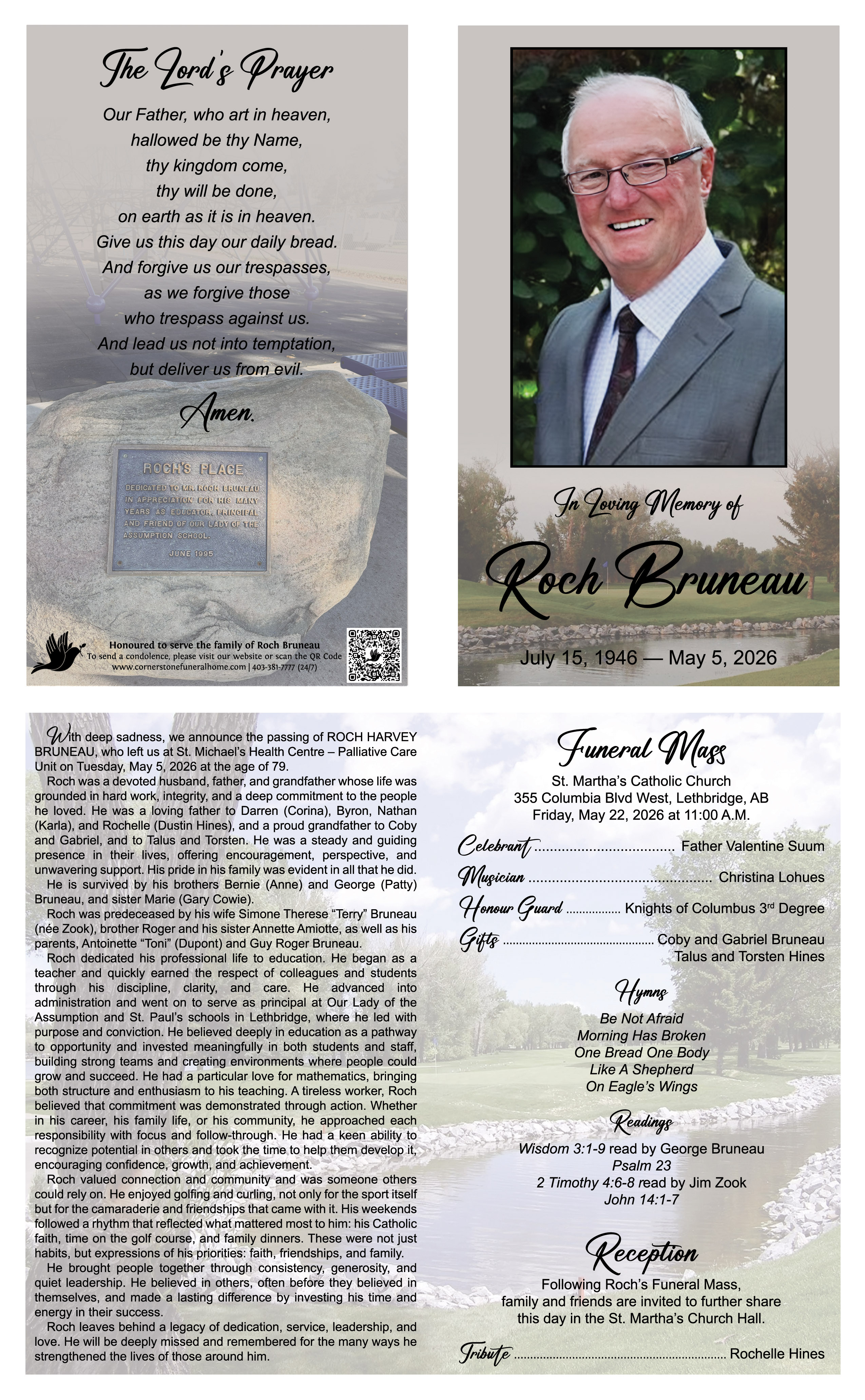 Memorial card for Roch Harvey Bruneau